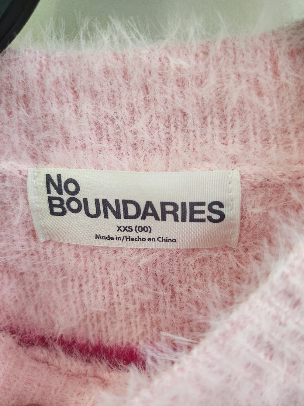 No Boundaries Pink Fuzzy Crewneck with Hot Pink Stripes Size XXS (00) - Picture 7 of 8